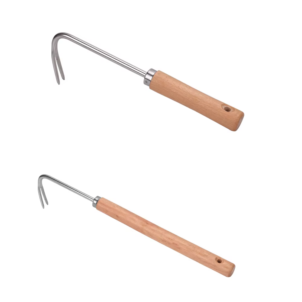 Désherbeur de jardin léger avec manche en bois en acier inoxydable, outil de désherbage manuel extér