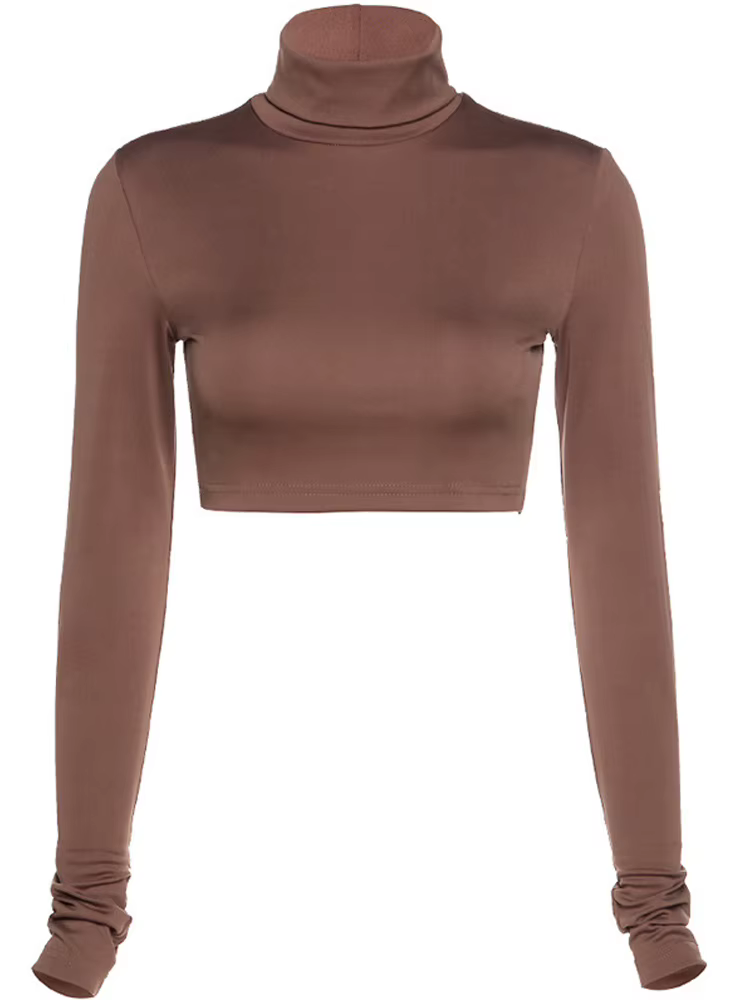 Gaine basique femmes solide col roulé t-shirt automne Stretch décontracté maillot de corps femme tou