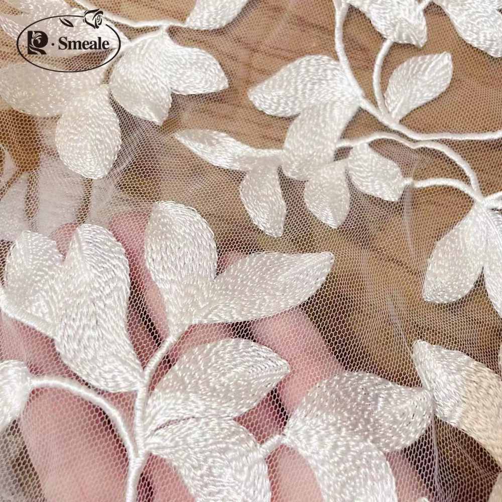 Tissu en dentelle pour robe de mariée, tissu à coudre, blanc, feuille, mariée française, nouveau Des