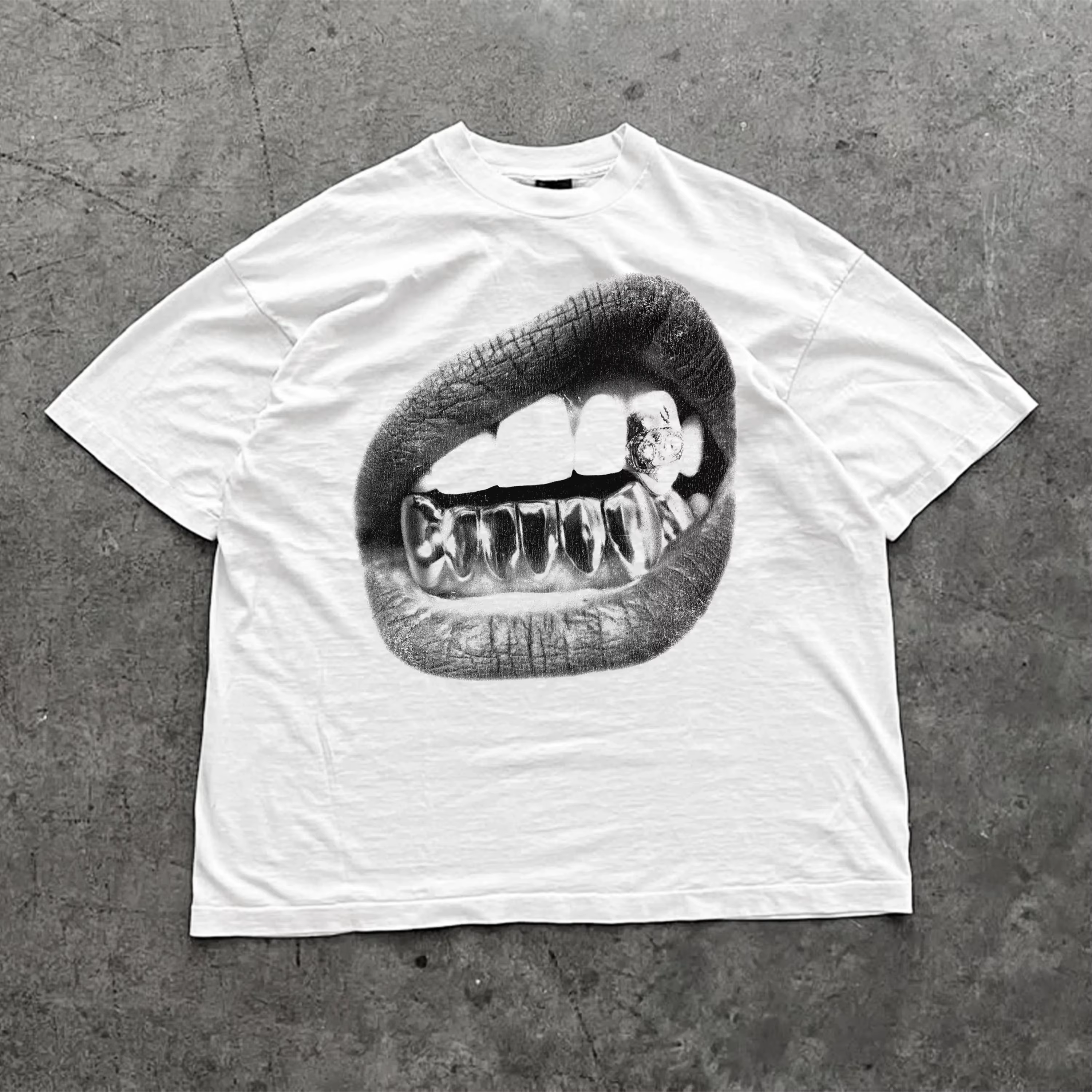 Big Lips Y2k bouche t-shirt Grillz blanc t-shirt-unisexe Y2k chemise Streetwear t-shirt hommes vêtem