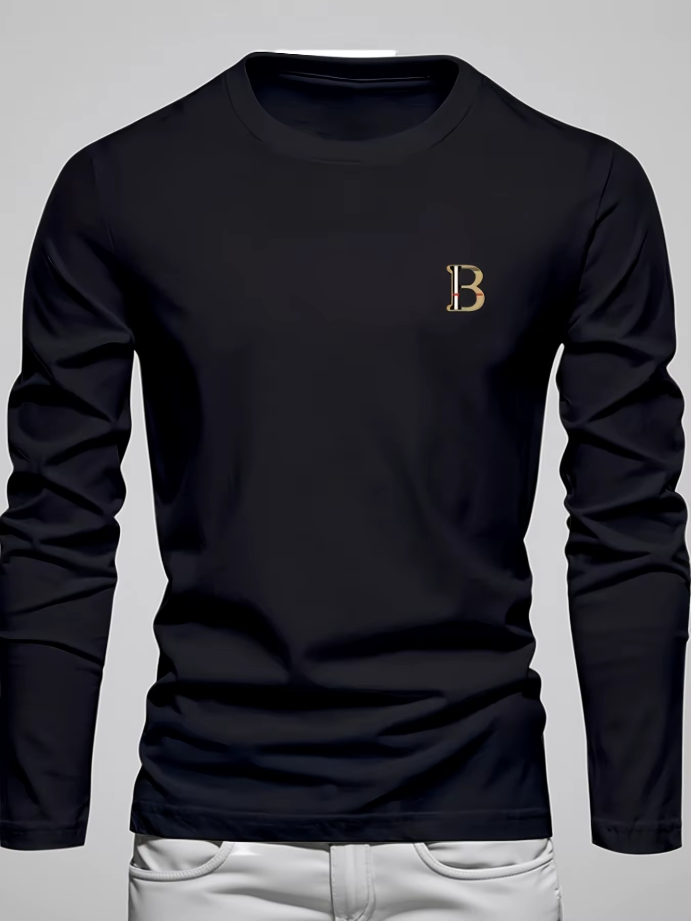 T-shirt à manches longues pour homme, 100% coton pur, ample et tendance, imprimé avec un motif de le