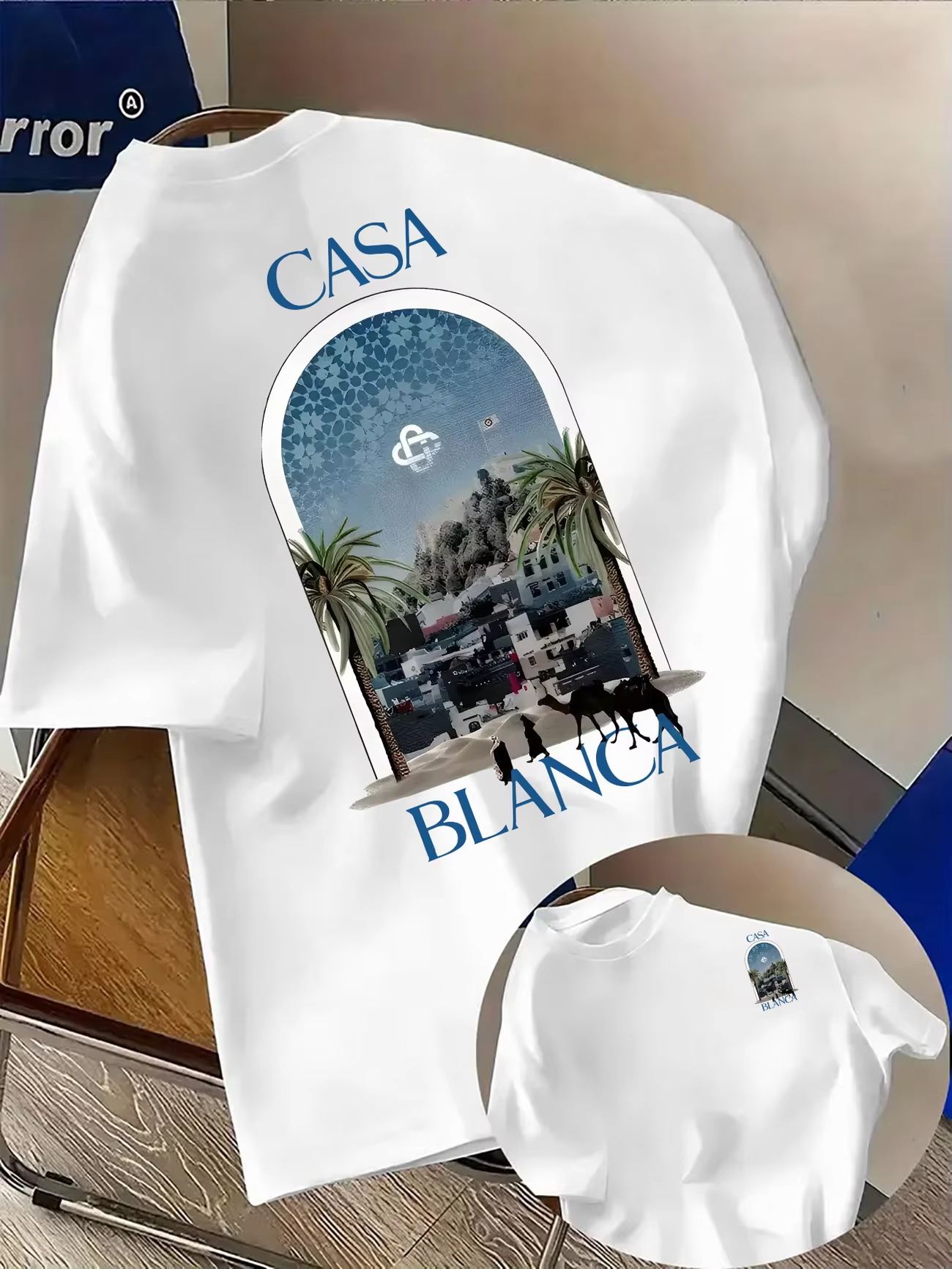 T-shirt en pur coton pour homme avec imprimé architecture urbaine marocaine et police Casablanca - T
