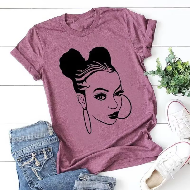 Fille africaine imprimer t-shirt femmes à manches courtes col rond t-shirt ample été femmes t-shirt