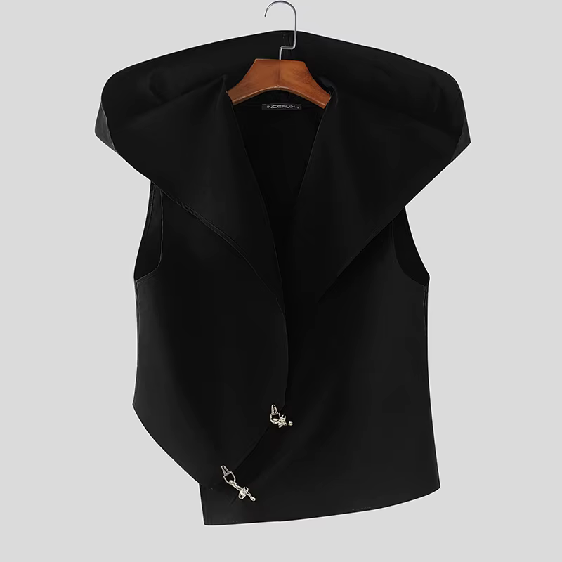 INCERUN Débardeurs Homme à Capuche Unis Sans Manches Boutonnés, Gilets Masculins Streetwear Oversize