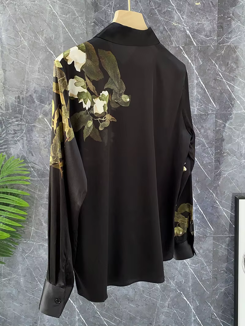 FANIECES noir Satin femmes chemise à manches longues printemps automne mince Blouse bureau dames hau