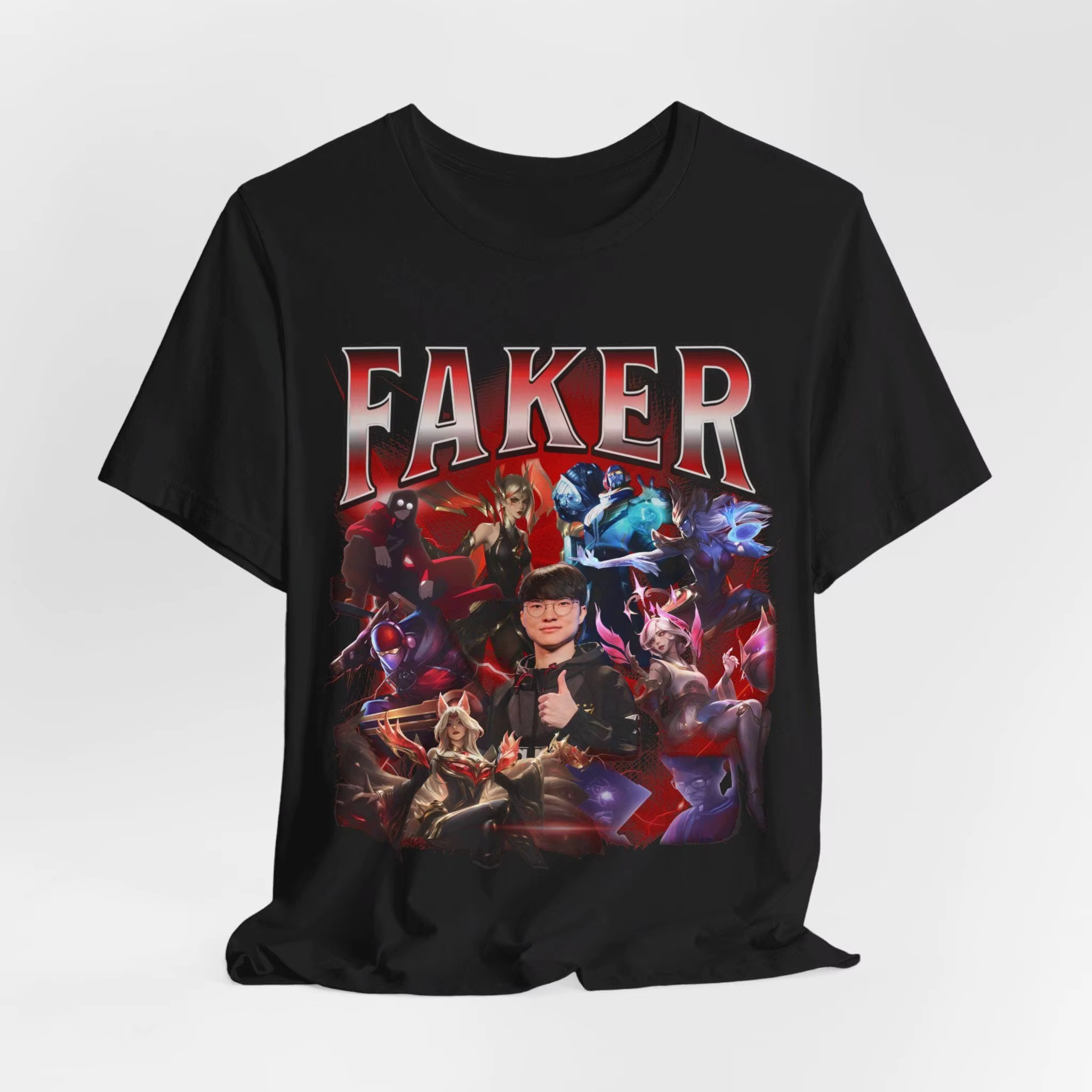 T-Shirt homme rétro Lol Faker graphique coton T-Shirt Harajuku confortable col rond manches courtes 