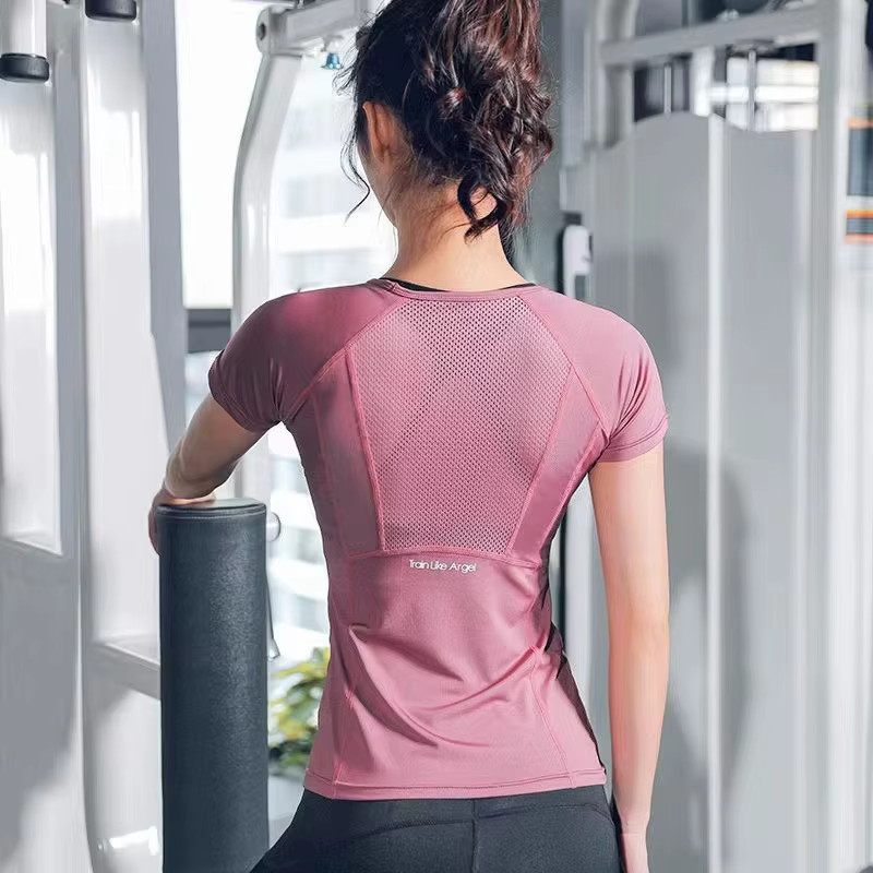 T-shirt de sport pour femme, vêtements de yoga, tenue de fitness, haut de course, haut d'entraînemen