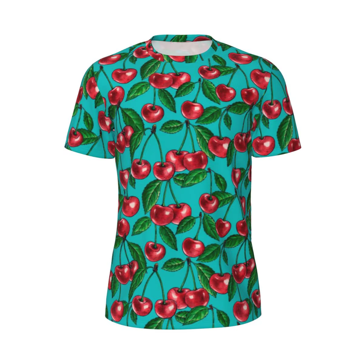 T-shirt de course à col rond pour hommes, t-shirts rouges, Harajuku, impression de feuilles vertes, 