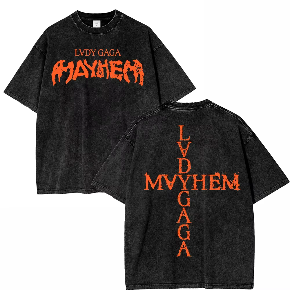 T-shirt vintage Lady Gaga Mayhem pour homme, coupe ample, coton délavé, imprimé graphique, style rét