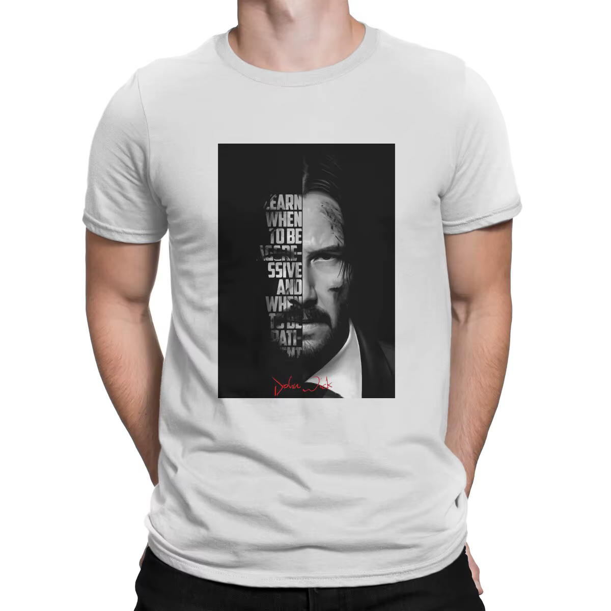 T-shirt noir et blanc John Wick pour hommes, t-shirts créatifs en pur coton, col rond, manches court