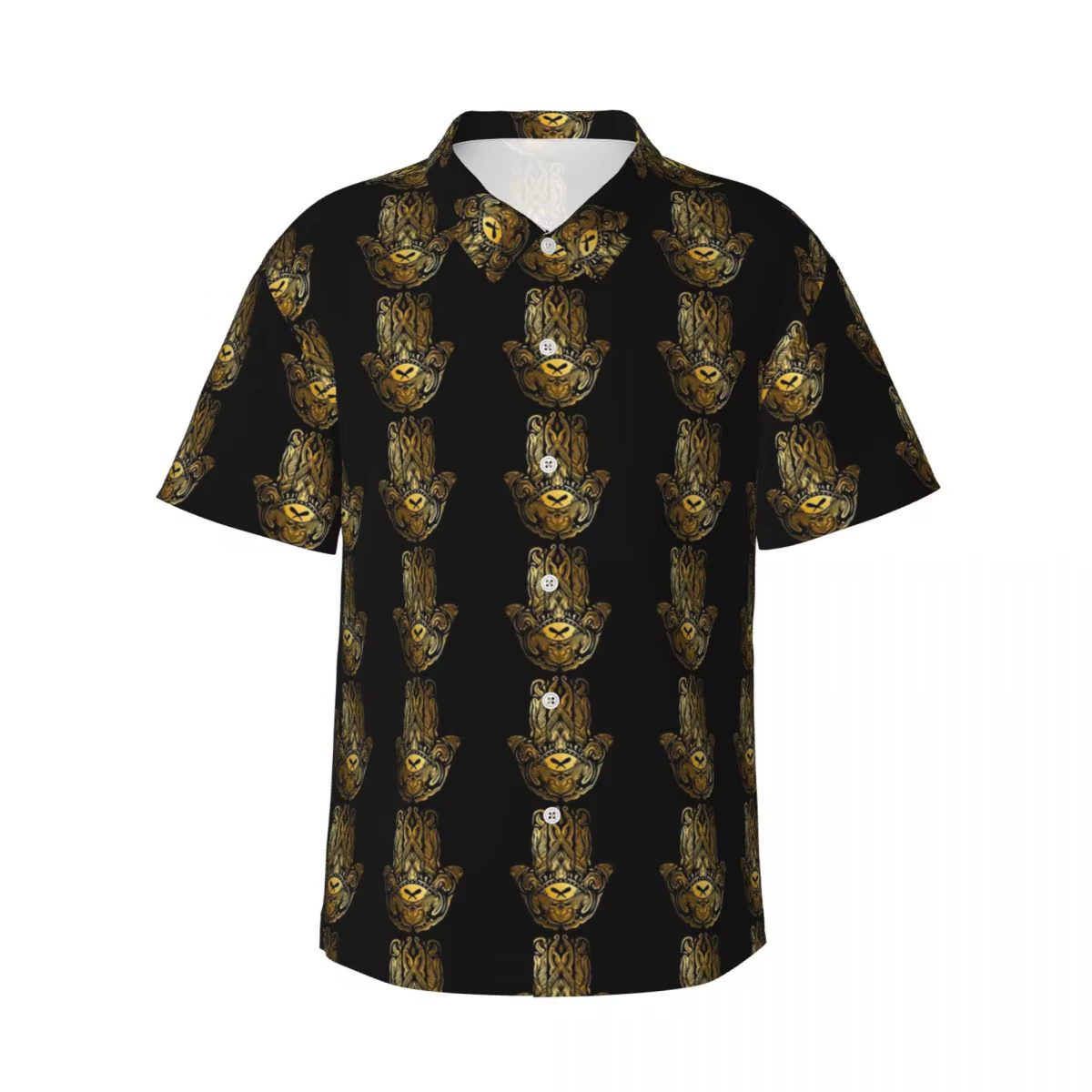 Chemise hawaïenne à main Golden Hamsa pour hommes, chemises décontractées imprimées Vintage, manches