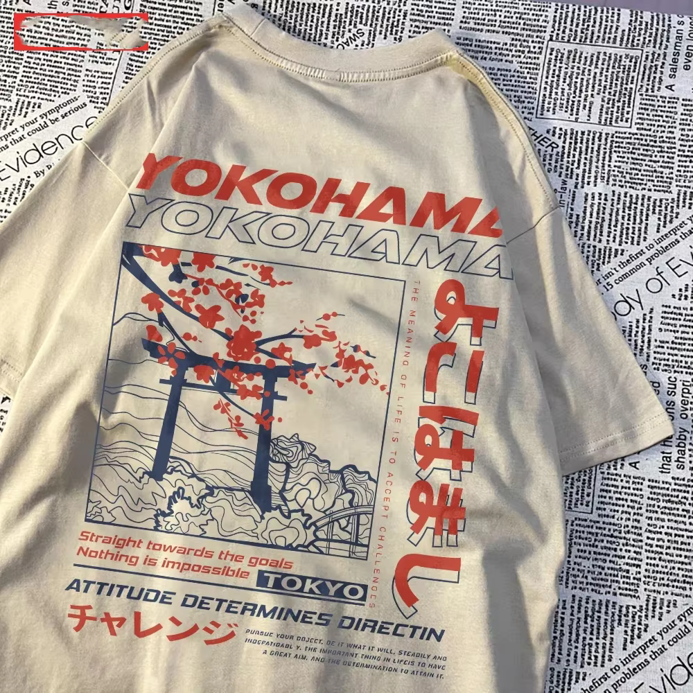 T-shirt manches courtes col rond femme, estival et respirant, avec impression de lettres, style japo