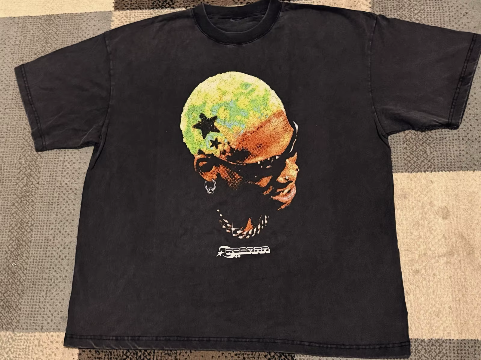 T-shirt en coton à manches courtes avec imprimé visage de Dennis Rodman pour hommes et femmes, taill