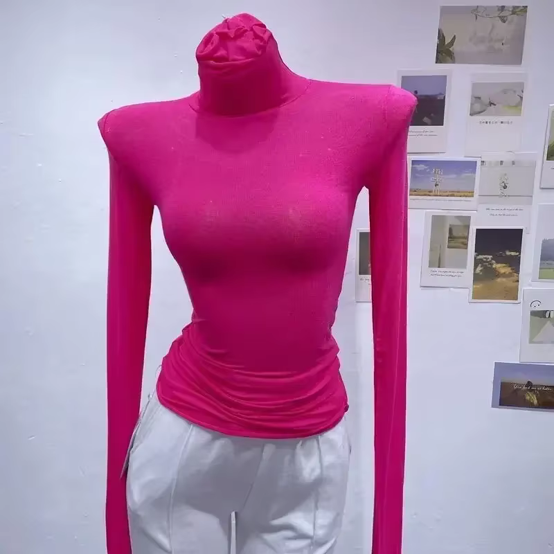 Gros Sexy Base Slim t-shirts tas col femmes automne haute résistance haut serré à manches longues co