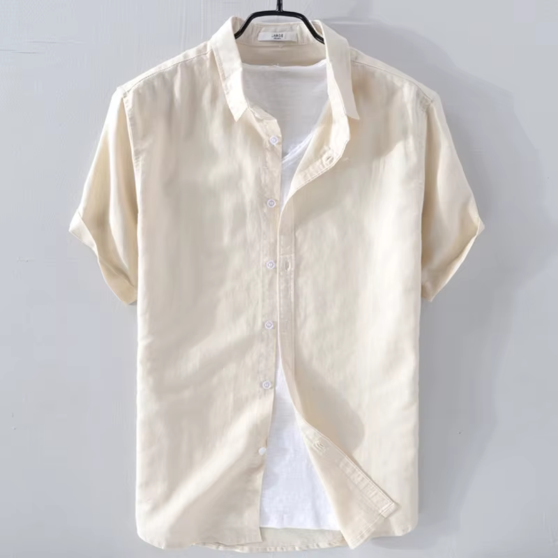 Chemise à manches courtes en lin pur pour homme, chemise blanche en lin et coton, décontractée, d'ét
