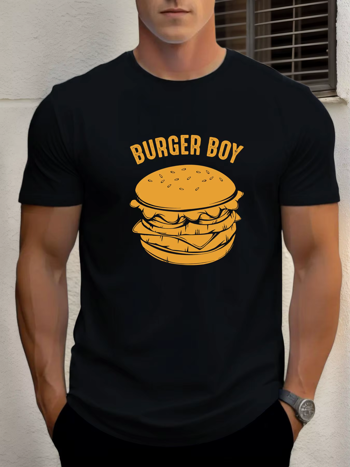 T-Shirt à manches courtes pour hommes 100% coton doux respirant BURGER BOY Burger graphique col rond