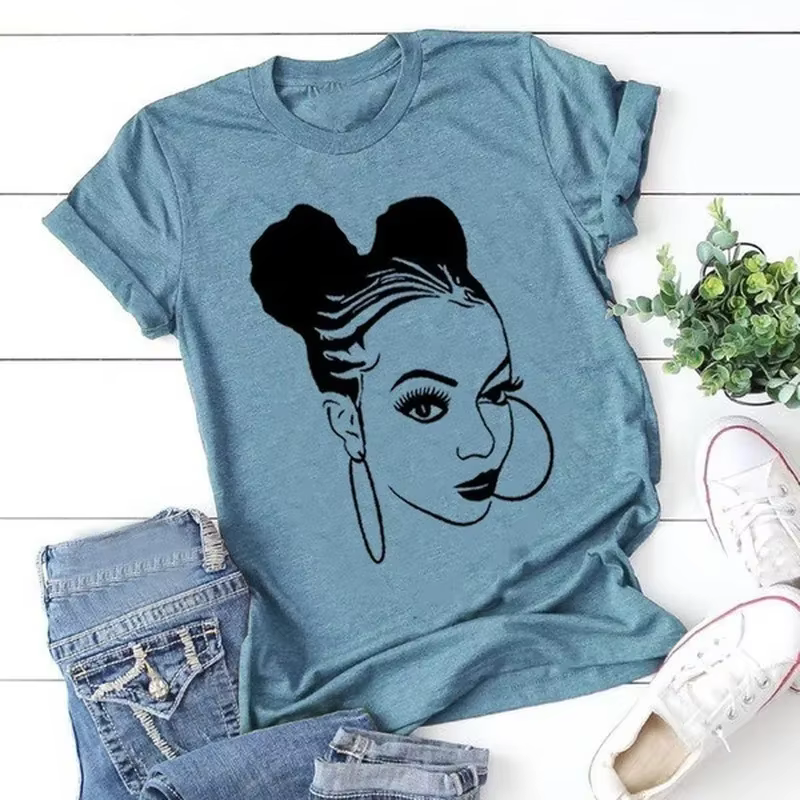 Fille africaine imprimer t-shirt femmes à manches courtes col rond t-shirt ample été femmes t-shirt
