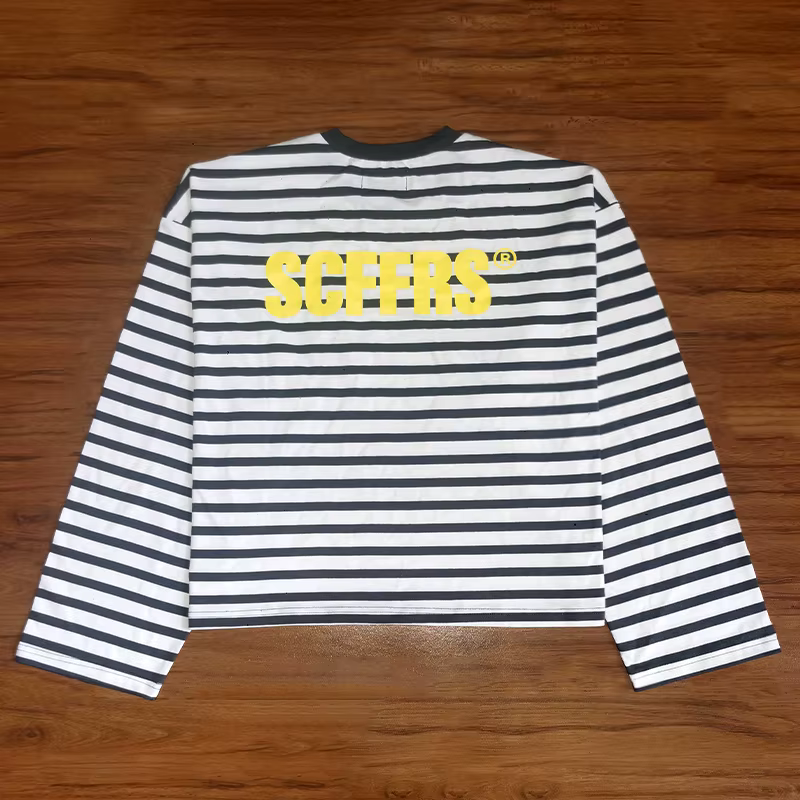 SCFFRS T-shirt rayé unisexe, sweat-shirt surdimensionné, hauts pour hommes et femmes, pull ample à m