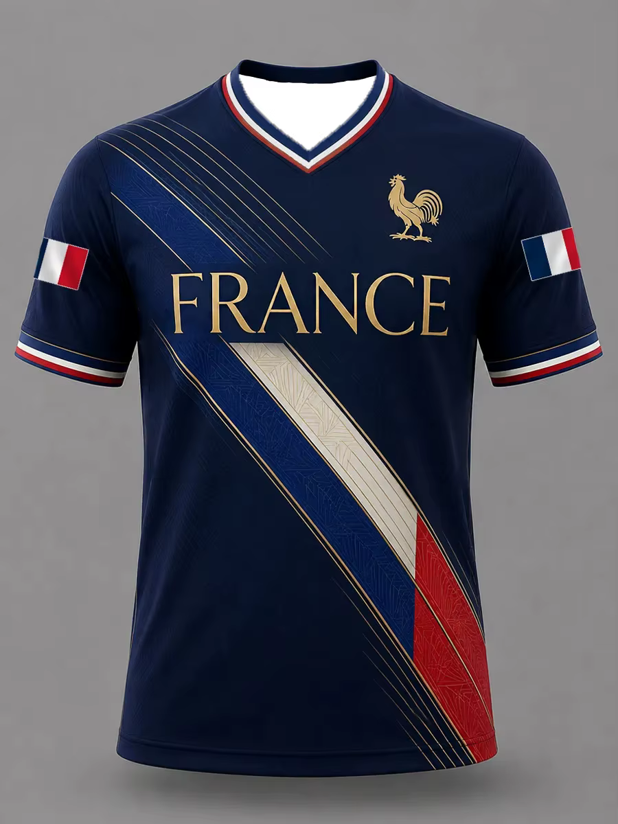 T-shirt décontracté à manches courtes imprimé football français pour homme, T-shirt culturel sur le 