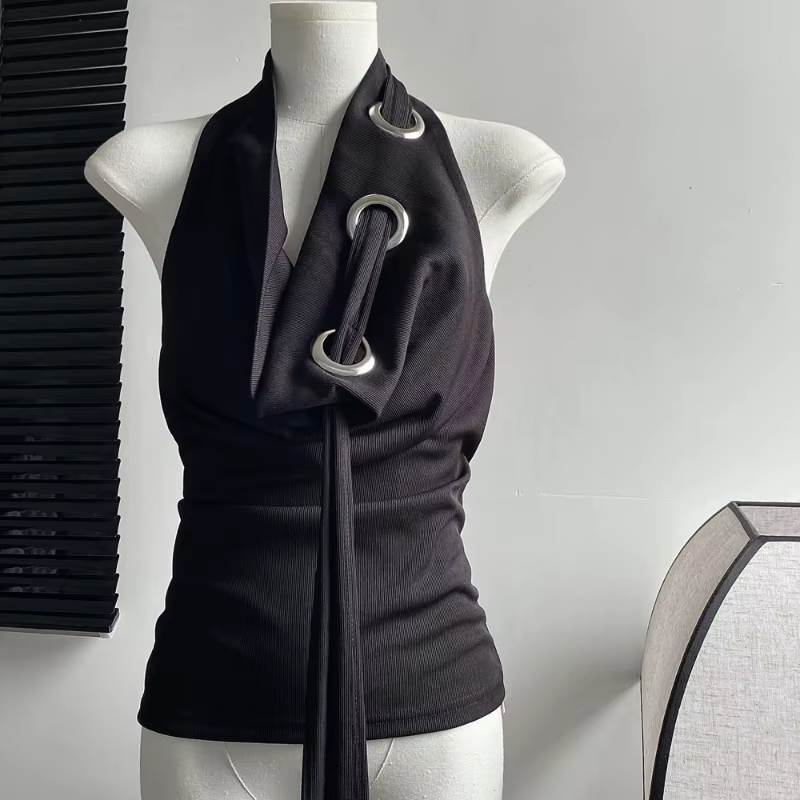 Débardeur Chic à Col en V Profond pour Femme, Crop Sexy, Dos aux, High Street, Camisole Ajourée, All
