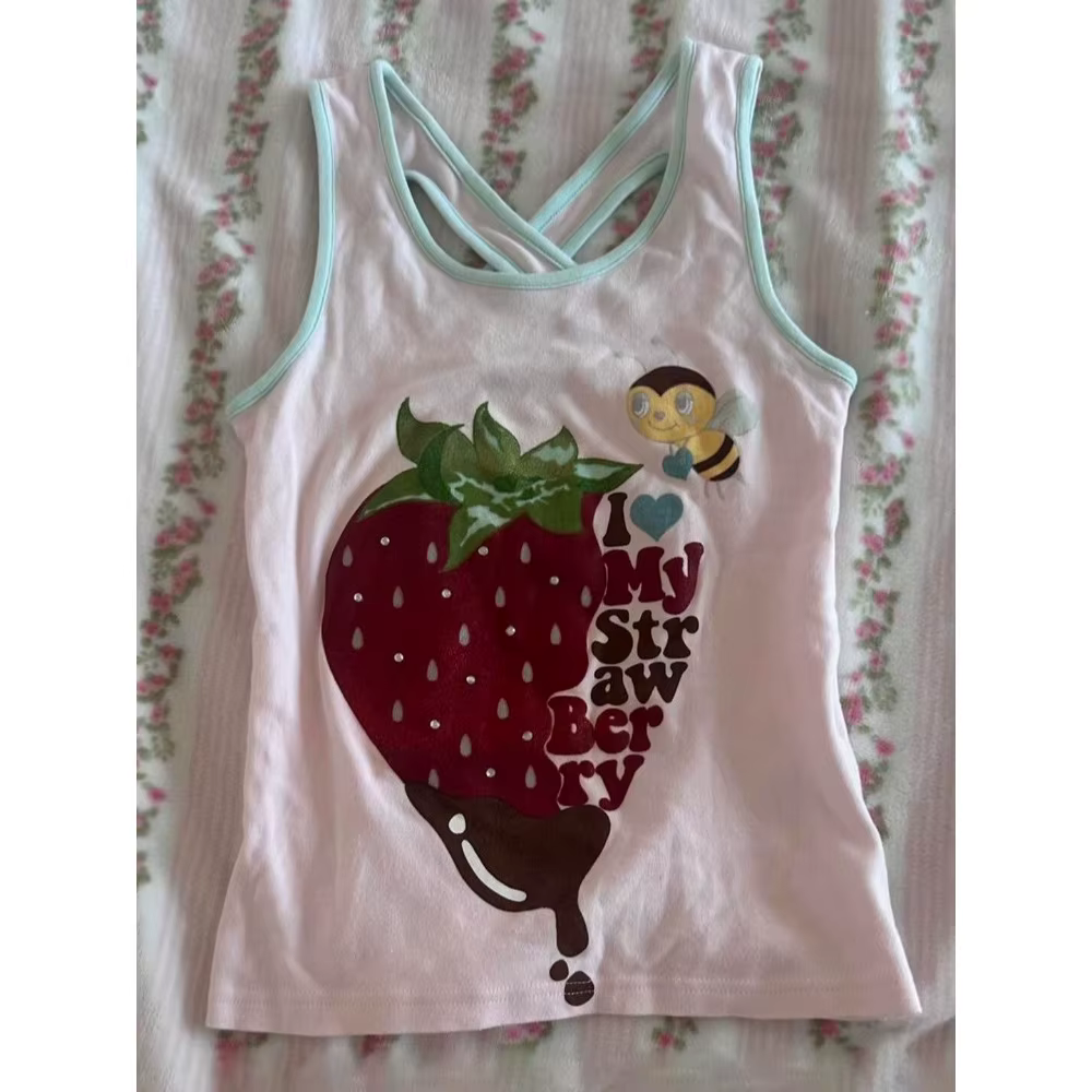 Crop top corset japonais Kawaii pour femme, chic, avec motif fraise, sexy, esthétique, style Y2K