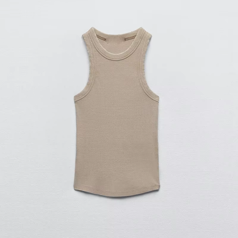 Débardeur côtelé slim délavé sans manches pour femme – Tendance, décontracté, longueur basique 50-65