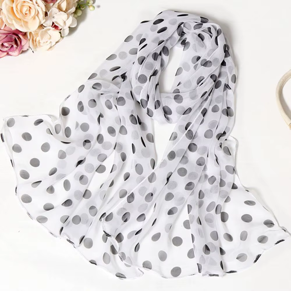 Écharpe en mousseline de soie imprimée à pois Boho longue écharpe de cou pour les femmes printemps é