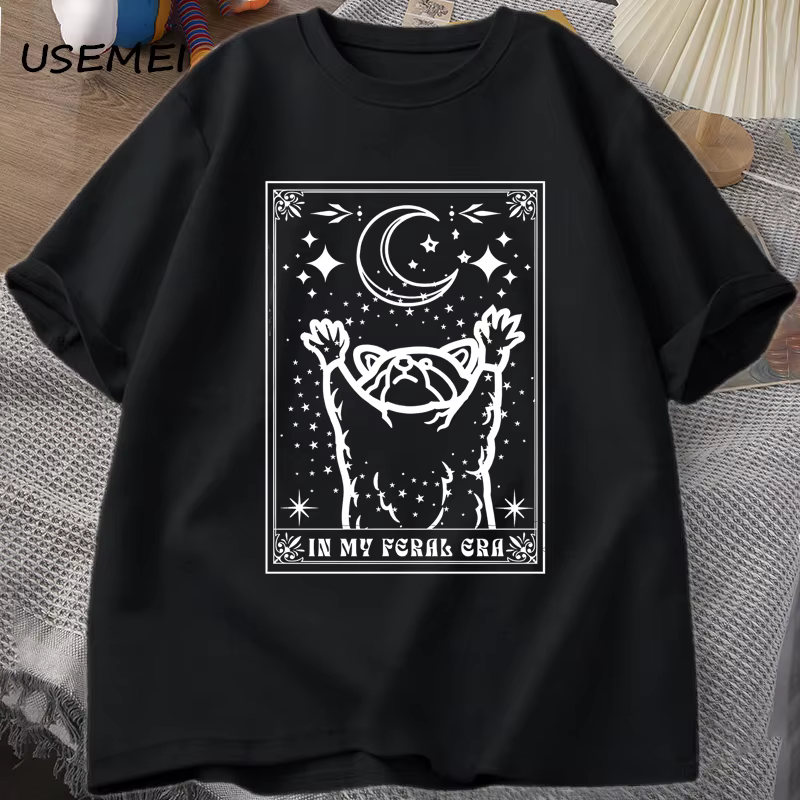 T-shirt manches courtes homme, estival et mystique, en coton, avec carte de tarot imprimée "In My Fe
