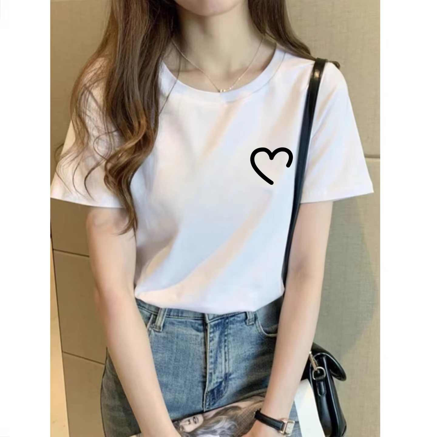Coeur graphique t-shirt femmes drôle col rond à manches courtes été imprimé unisexe hauts Simple lig