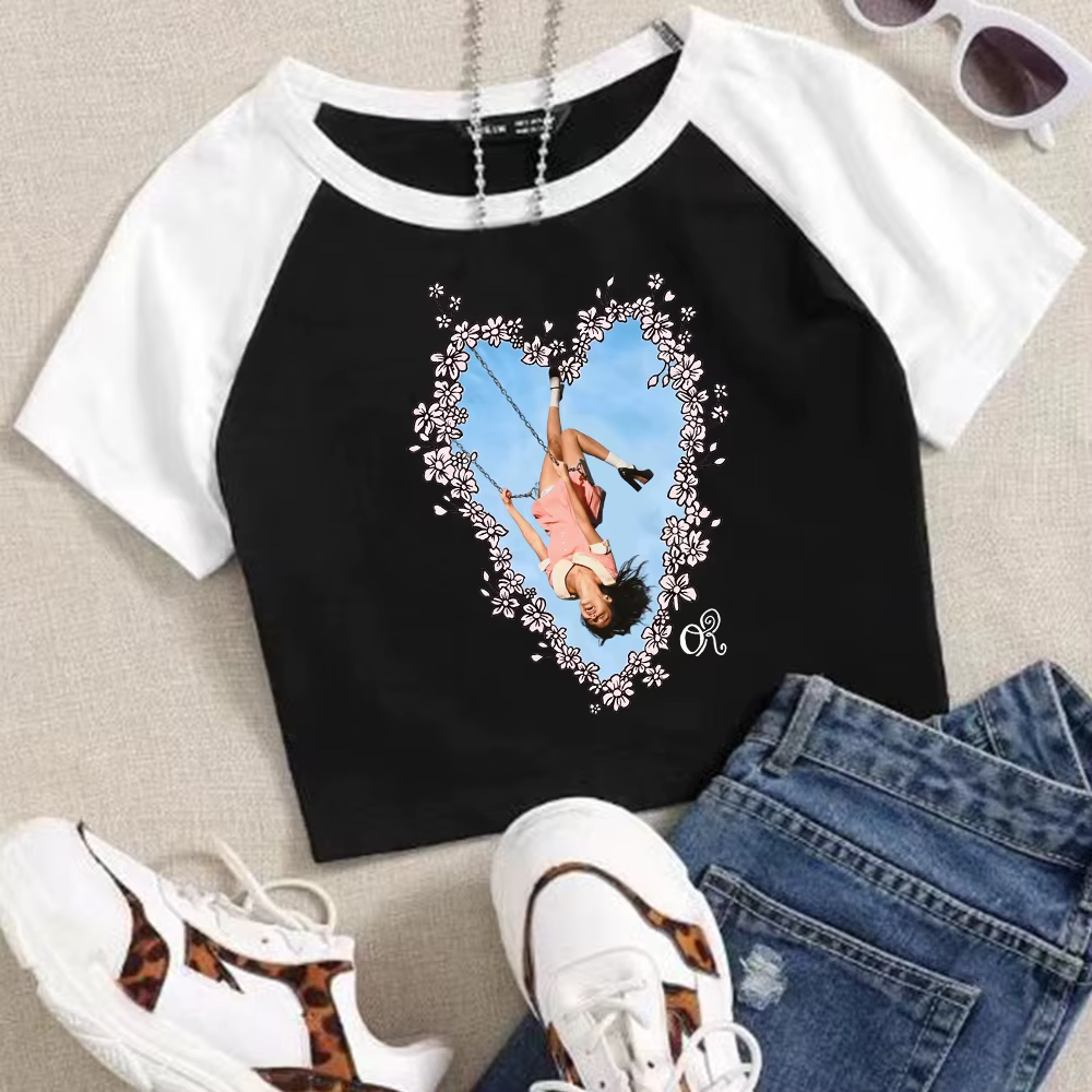 Olivia-You Seem Pretty Sad for A Girl So in Love T-shirt graphique à manches courtes contrastées pou