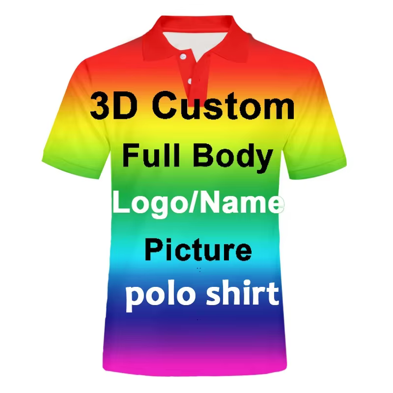 Polo personnalisé pour homme avec logo imprimé en 3D, photo personnalisée, pour club, fête d'anniver