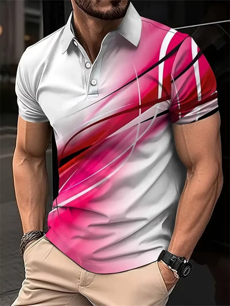 Polo à manches courtes pour hommes, motif de ligne irrégulière, tendance Simple, imprimé en 3D, déco
