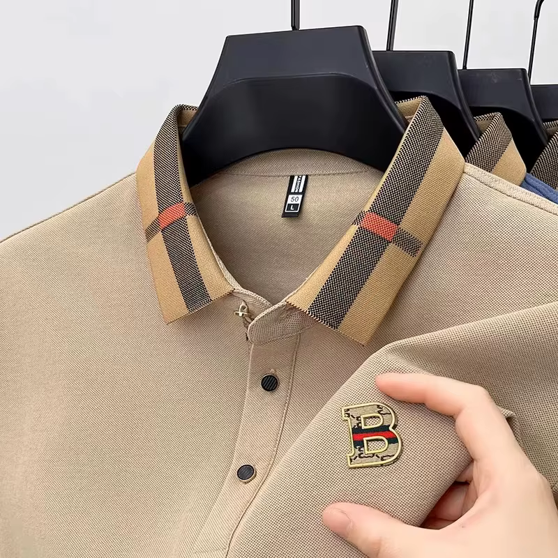 Marque de luxe logo polo à manches courtes hommes été nouveau haut de gamme en soie coton respirant