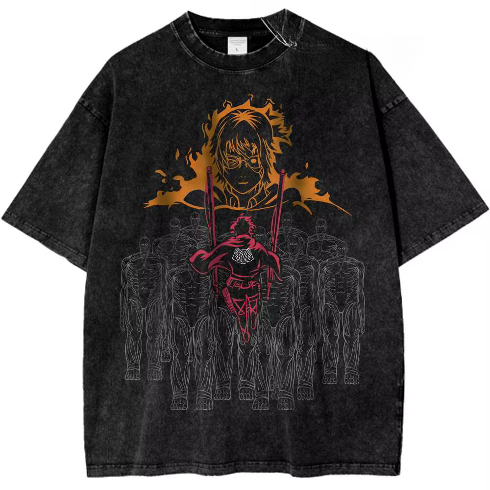 Hange Zoe impression T-shirt Anime attaque sur Titan coton T-shirt hommes femmes Vintage lavé t-shir