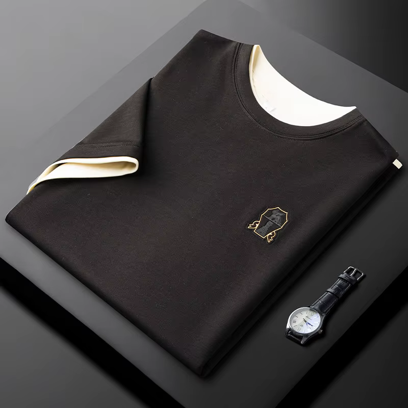 Chemises polo pour hommes Minglu 100% coton, été, luxe, manches courtes, couleur unie, col rond, fau