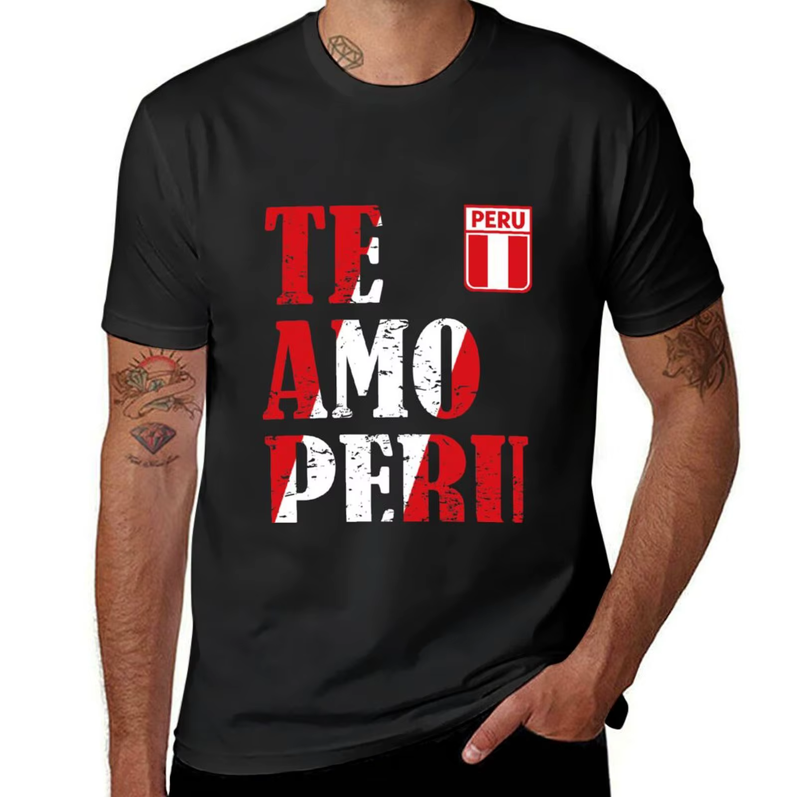 T-shirt I Love Peru Te Amo Peru pour hommes, imprimé animal pour garçons, chemises de retraite noire