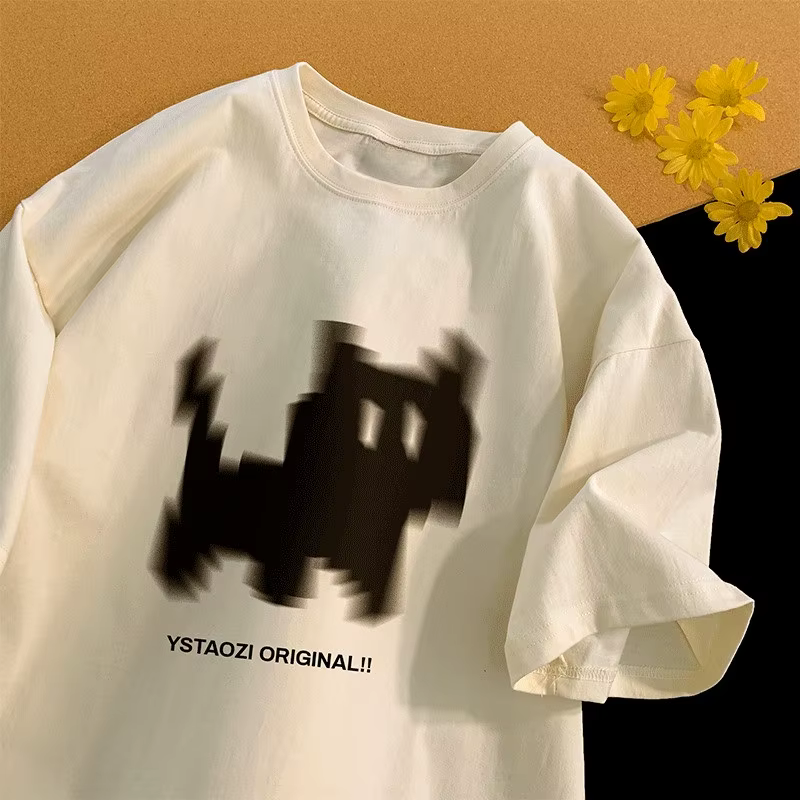 T-shirt paresseux japonais M-8XL, haut de grande taille, imprimé chat noir flou, adapté aux hommes e
