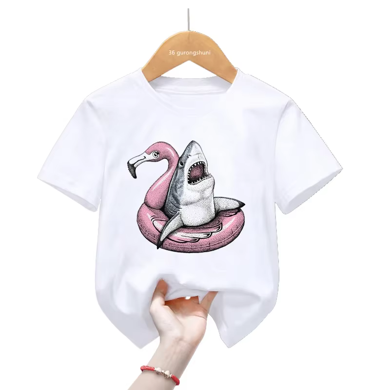 T-shirt imprimé graphique requin mignon pour filles et garçons, T-shirt ciel étoilé baleine, Harajuk