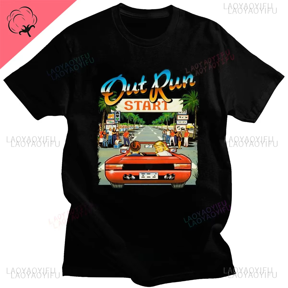 T-shirt vintage Out Run des années 90, chemises pour hommes, mode old school, tops d'arcade japonais