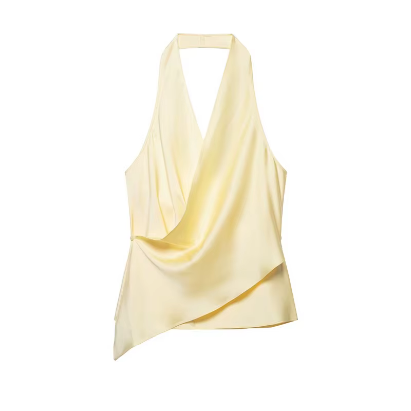 Haut en satin à col halter pour femme, nouvelle collection Printemps-Été 2026, tendance et chic