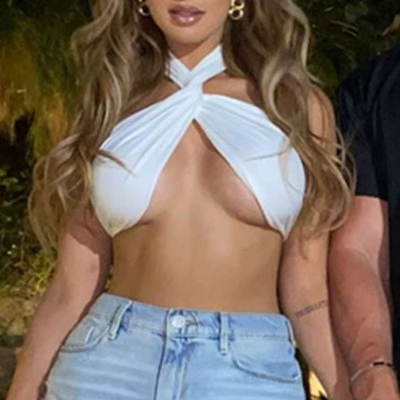 Débardeur d'été Sexy pour femmes, blanc, noir, col licou croisé, Push Up, ajouré, haut court, vêteme