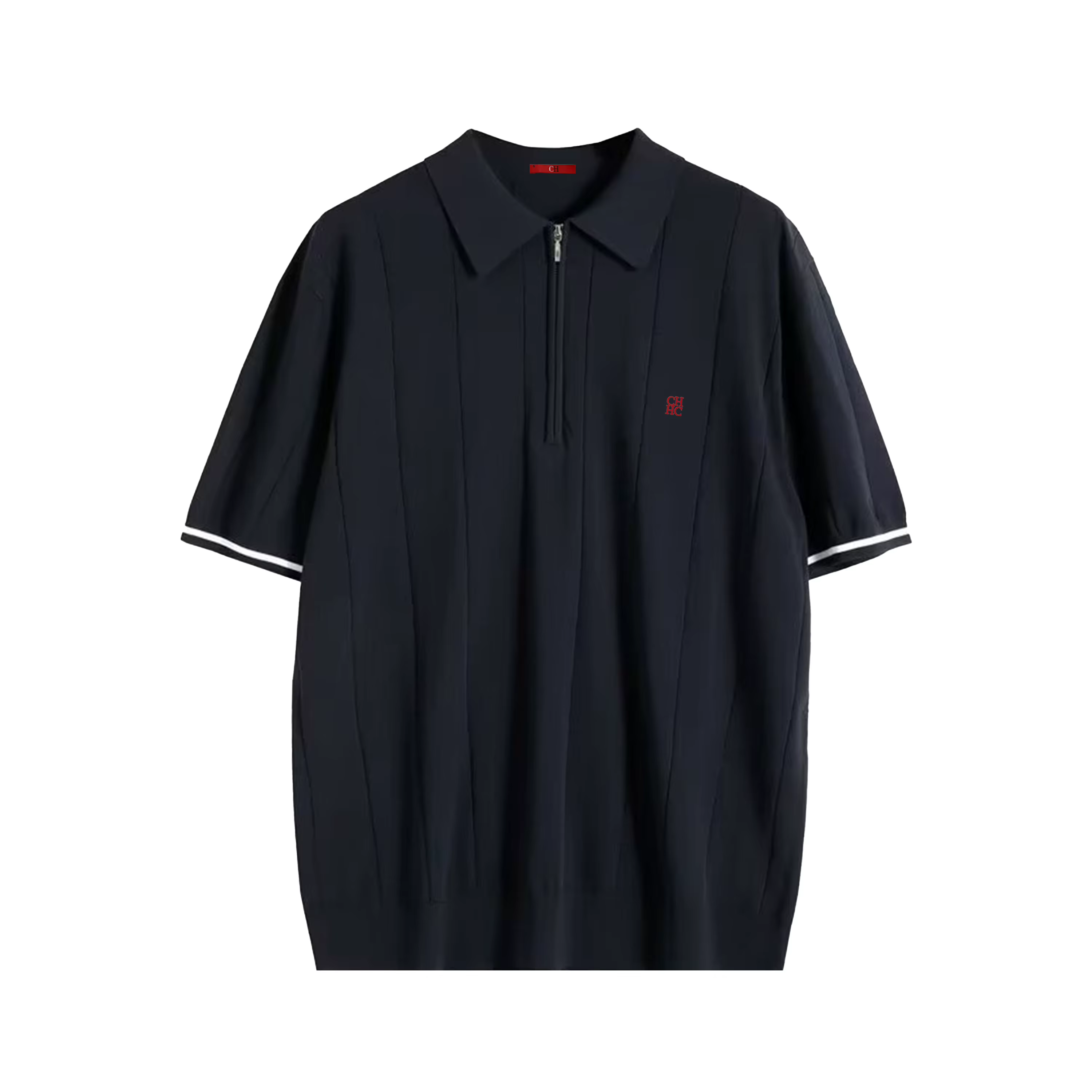 Polo à demi-zip pour homme CH, tissu côtelé de qualité supérieure, manches courtes, logo brodé de lu
