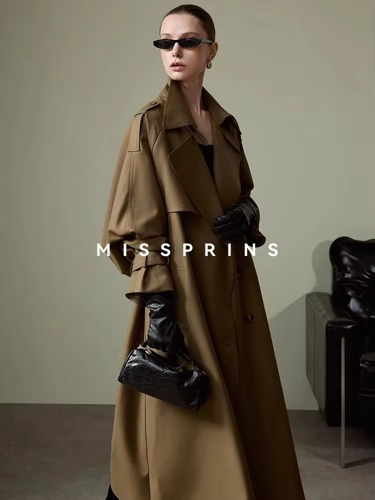 Lautaro printemps automne Long kaki Trench manteau pour femmes ceinture Double boutonnage Chic luxe