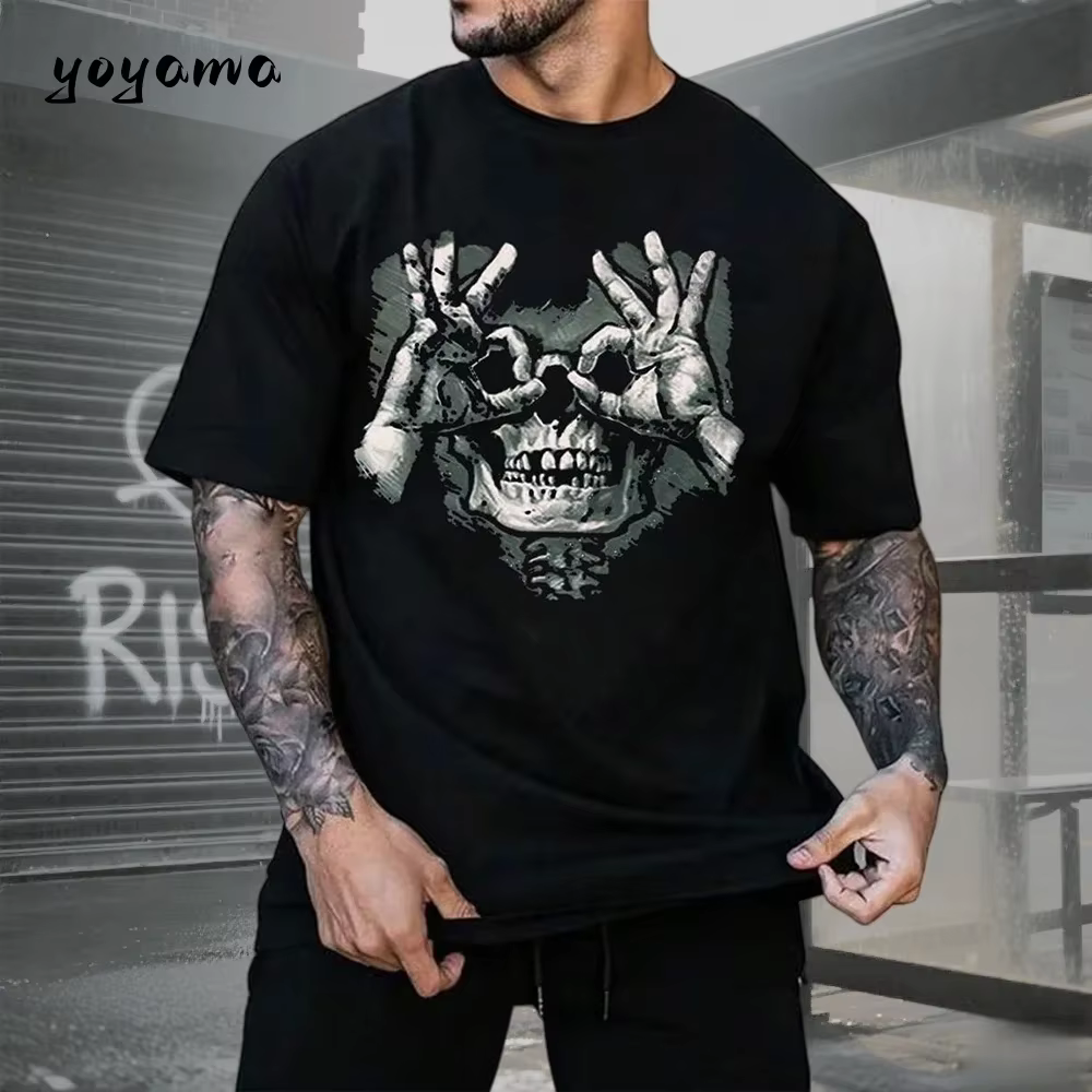 T-shirt pour homme avec imprimé squelette, T-shirt à motif squelette pour homme, Vêtements d'été pou