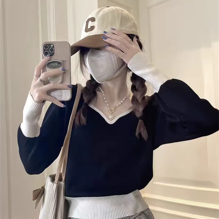 Pull à col en v pour femmes, nouvelle chemise de Base printemps et automne, haut court Unique et pol