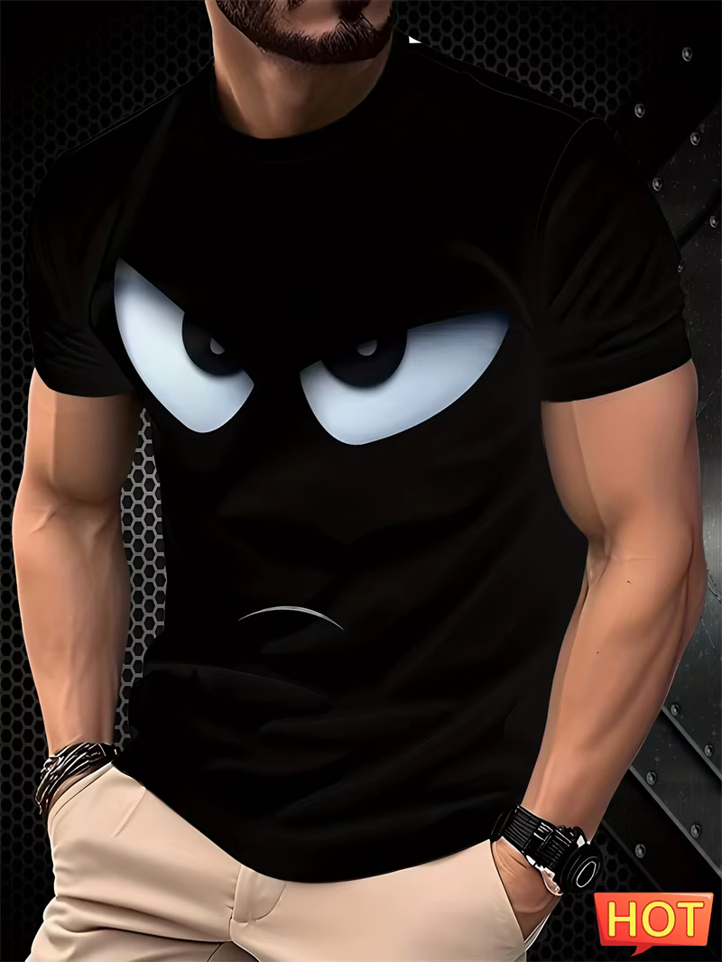 T-shirts à manches courtes pour hommes, tendance, motif de visage féroce, Simple, imprimé en 3D, amp