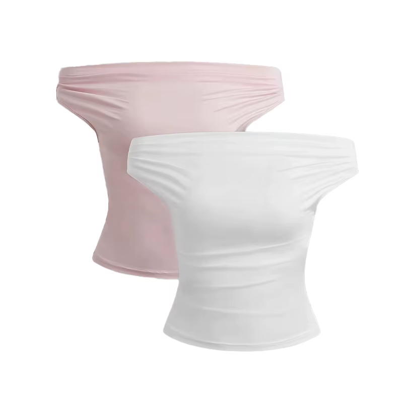 2 pièces ensemble plissé asymétrique haut court femme T-shirts haut sans bretelles femme sans manche