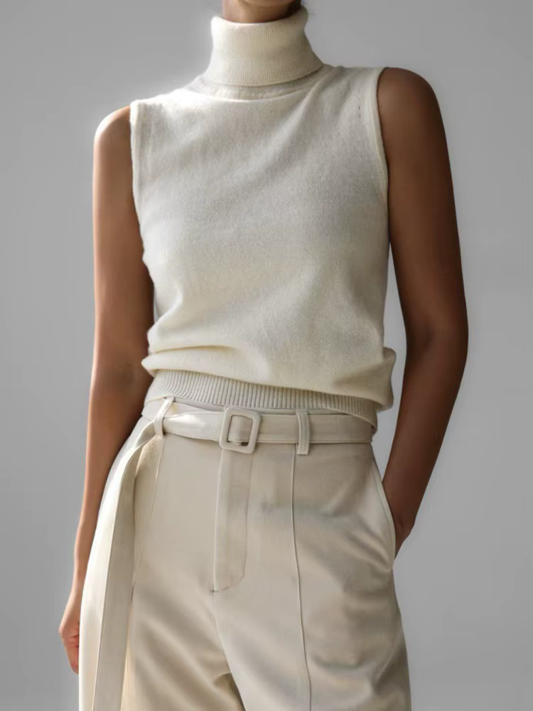 Nouveau débardeur tricoté sans manches à col roulé pour femme, collection automne-hiver, en tissu do
