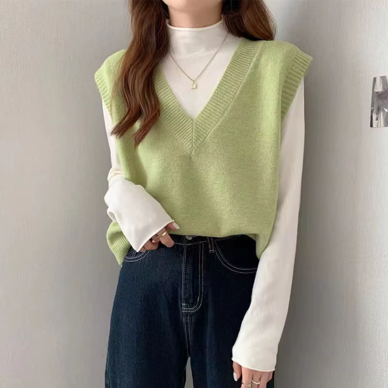 Tricoté femmes pull gilet nouveau sans manches col en v noir tricot pull gilet haut pour femme vêtem