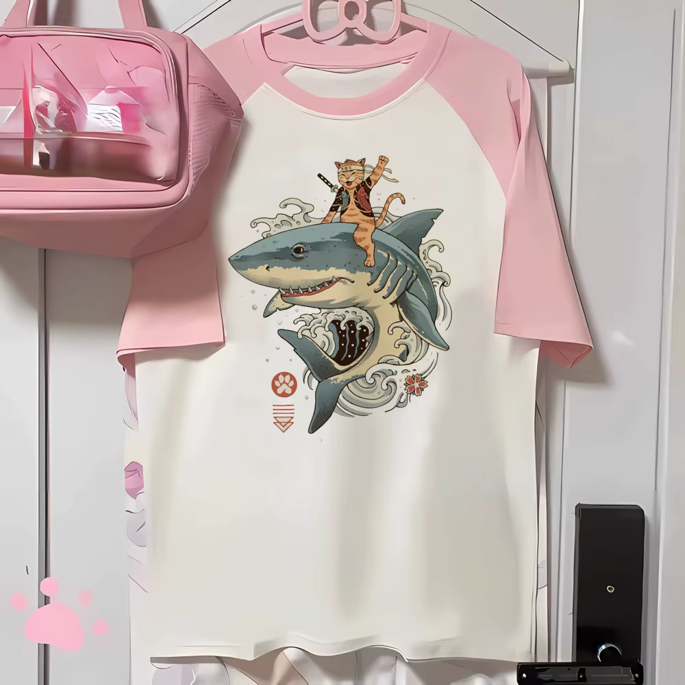 T-shirt à Manches Courtes pour Femme, Streetwear, Grunge Japonais, Esthétique Y2k, Harajuku, Dessin